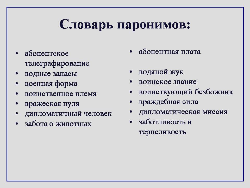 Презентация по русскому языку 5 класс паронимы