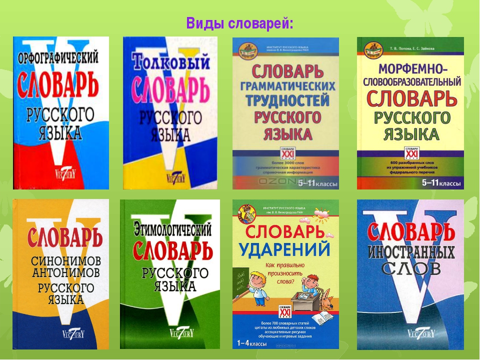 Все домашние по русскому языку. Виды словарей. Словари виды словарей.